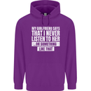 My Girlfriend Says I Never Listen Funny Childrens Kids Hoodie Purple