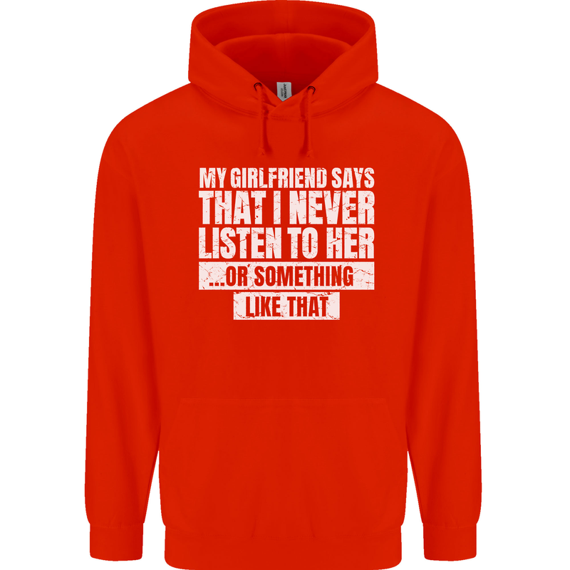My Girlfriend Says I Never Listen Funny Mens 80% Cotton Hoodie Bright Red