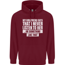 My Girlfriend Says I Never Listen Funny Mens 80% Cotton Hoodie Maroon