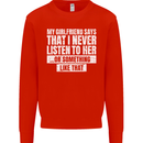 My Girlfriend Says I Never Listen Funny Mens Sweatshirt Jumper Bright Red