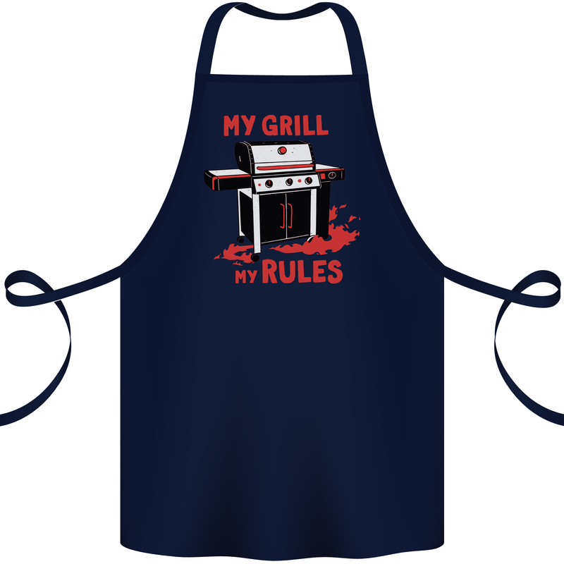 My Grill My Rules Funny BBQ Cotton Apron 100% Organic Navy Blue
