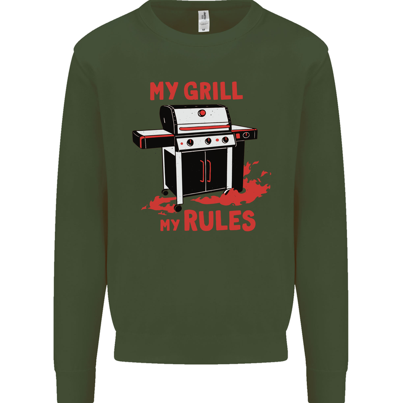 My Grill My Rules Funny BBQ Kids Sweatshirt Jumper Forest Green