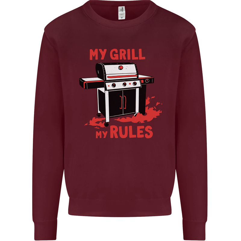 My Grill My Rules Funny BBQ Kids Sweatshirt Jumper Maroon