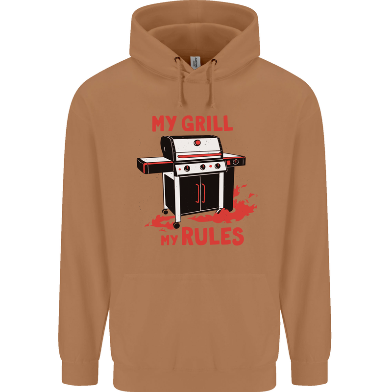 My Grill My Rules Funny BBQ Mens 80% Cotton Hoodie Caramel Latte