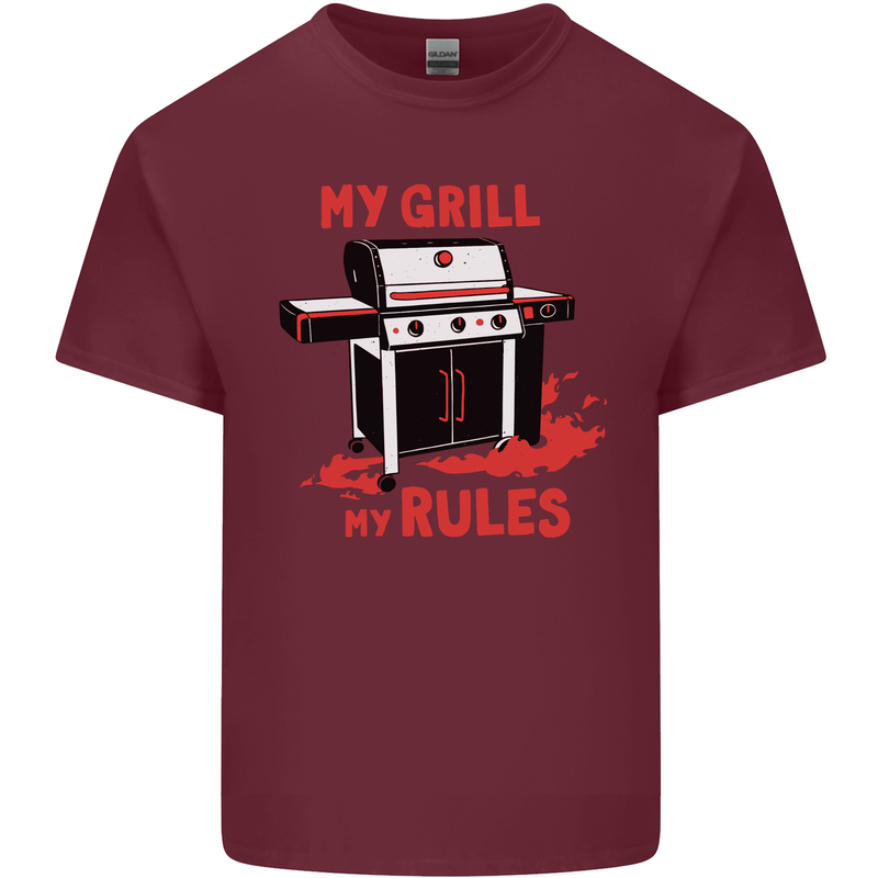 My Grill My Rules Funny BBQ Mens Cotton T-Shirt Tee Top Maroon