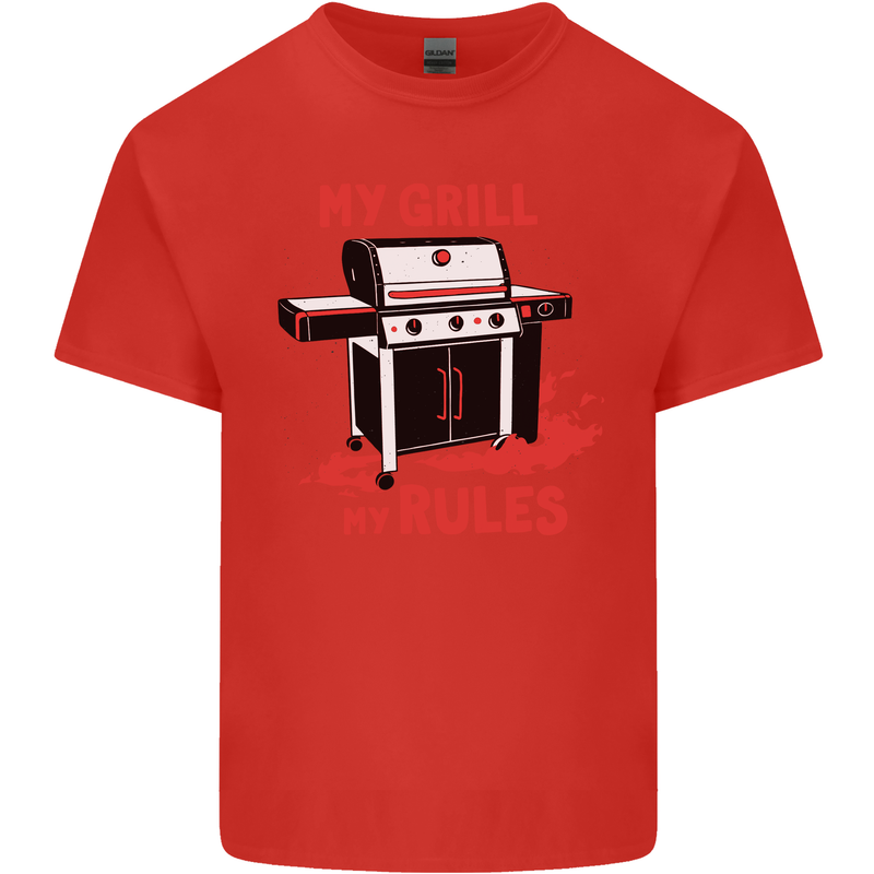 My Grill My Rules Funny BBQ Mens Cotton T-Shirt Tee Top Red