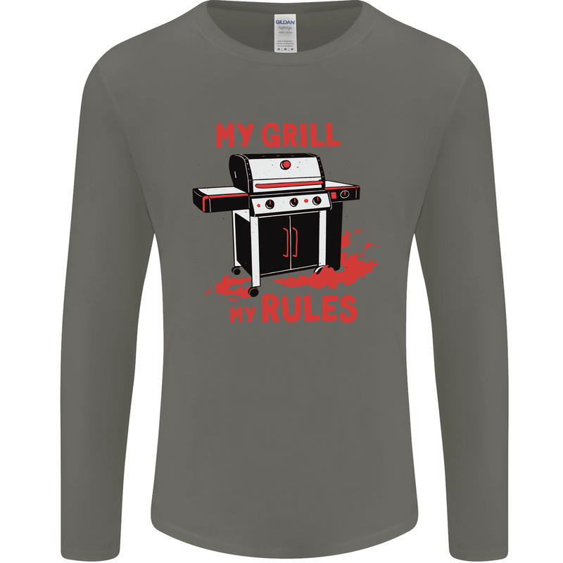 My Grill My Rules Funny BBQ Mens Long Sleeve T-Shirt Charcoal