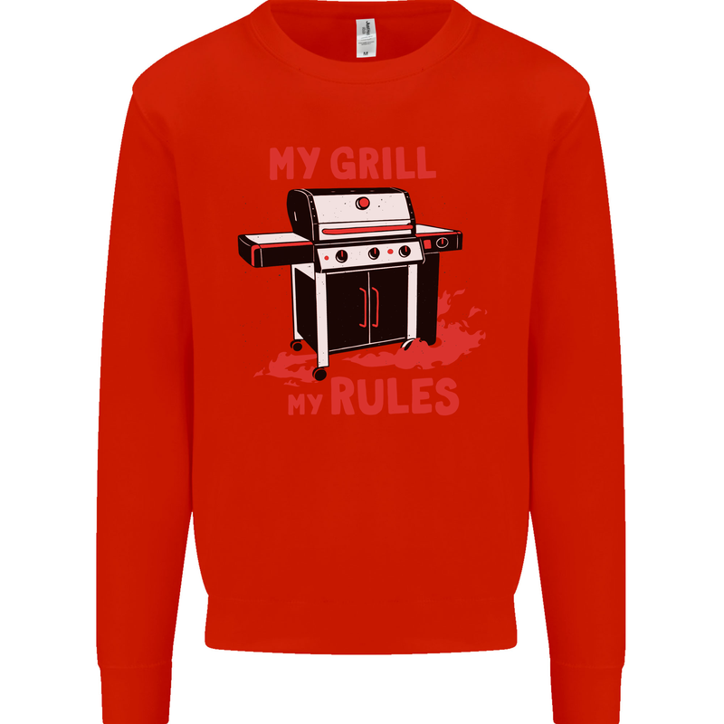 My Grill My Rules Funny BBQ Mens Sweatshirt Jumper Bright Red