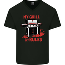 My Grill My Rules Funny BBQ Mens V-Neck Cotton T-Shirt Black
