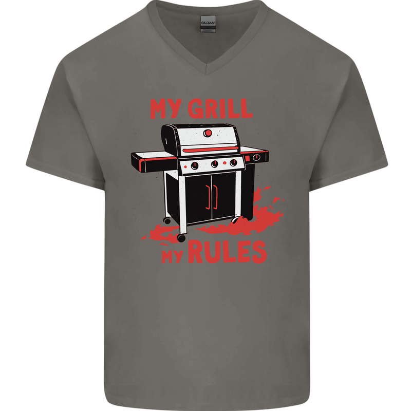 My Grill My Rules Funny BBQ Mens V-Neck Cotton T-Shirt Charcoal