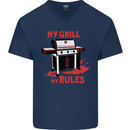 My Grill My Rules Funny BBQ Mens V-Neck Cotton T-Shirt Navy Blue