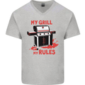 My Grill My Rules Funny BBQ Mens V-Neck Cotton T-Shirt Sports Grey