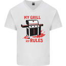 My Grill My Rules Funny BBQ Mens V-Neck Cotton T-Shirt White