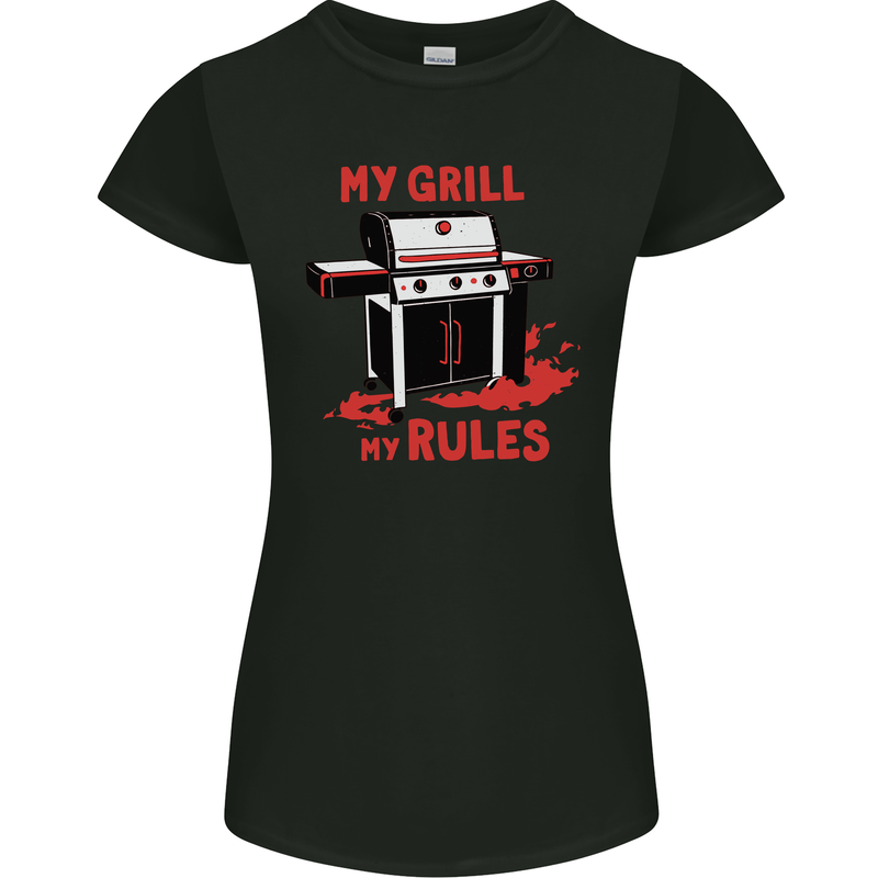 My Grill My Rules Funny BBQ Womens Petite Cut T-Shirt Black