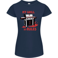 My Grill My Rules Funny BBQ Womens Petite Cut T-Shirt Navy Blue