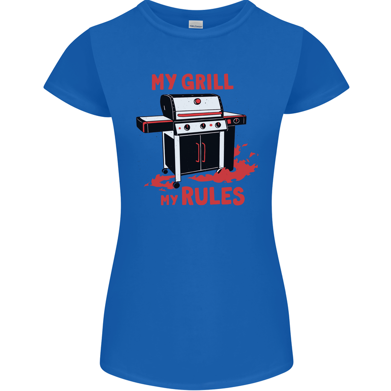 My Grill My Rules Funny BBQ Womens Petite Cut T-Shirt Royal Blue