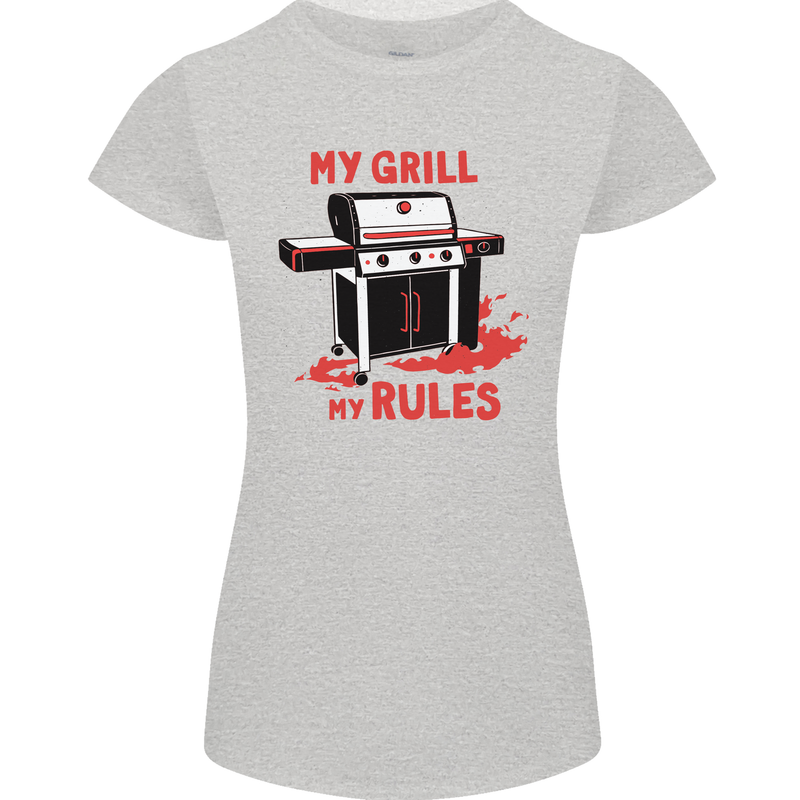 My Grill My Rules Funny BBQ Womens Petite Cut T-Shirt Sports Grey