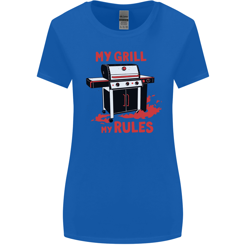 My Grill My Rules Funny BBQ Womens Wider Cut T-Shirt Royal Blue