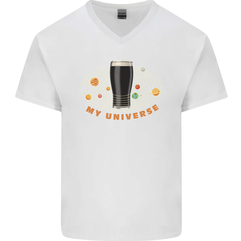 My Guiness Universe Mens V-Neck Cotton T-Shirt White