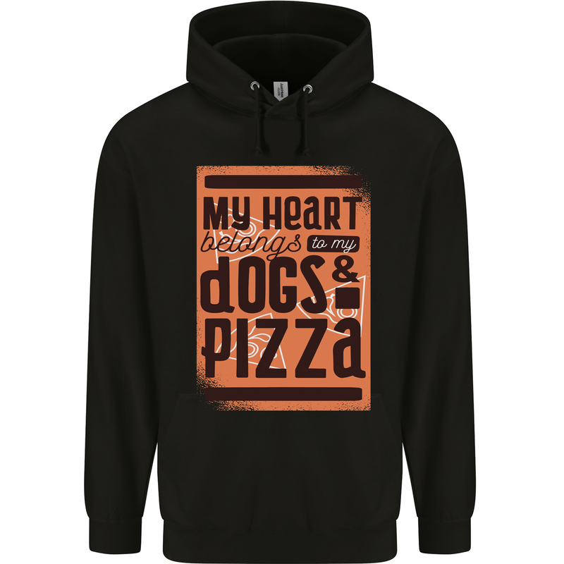 My Heart Belongs to Dogs & Pizza Funny Childrens Kids Hoodie Black