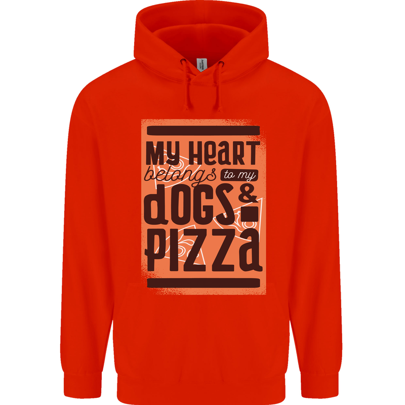 My Heart Belongs to Dogs & Pizza Funny Childrens Kids Hoodie Bright Red