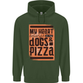 My Heart Belongs to Dogs & Pizza Funny Childrens Kids Hoodie Forest Green