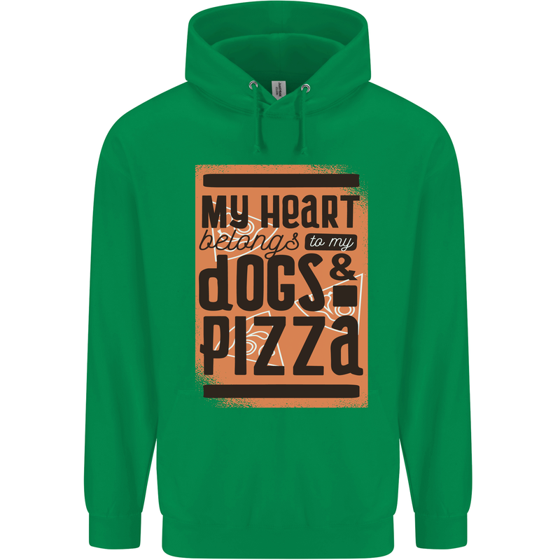 My Heart Belongs to Dogs & Pizza Funny Childrens Kids Hoodie Irish Green