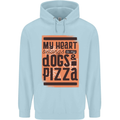 My Heart Belongs to Dogs & Pizza Funny Childrens Kids Hoodie Light Blue