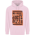 My Heart Belongs to Dogs & Pizza Funny Childrens Kids Hoodie Light Pink