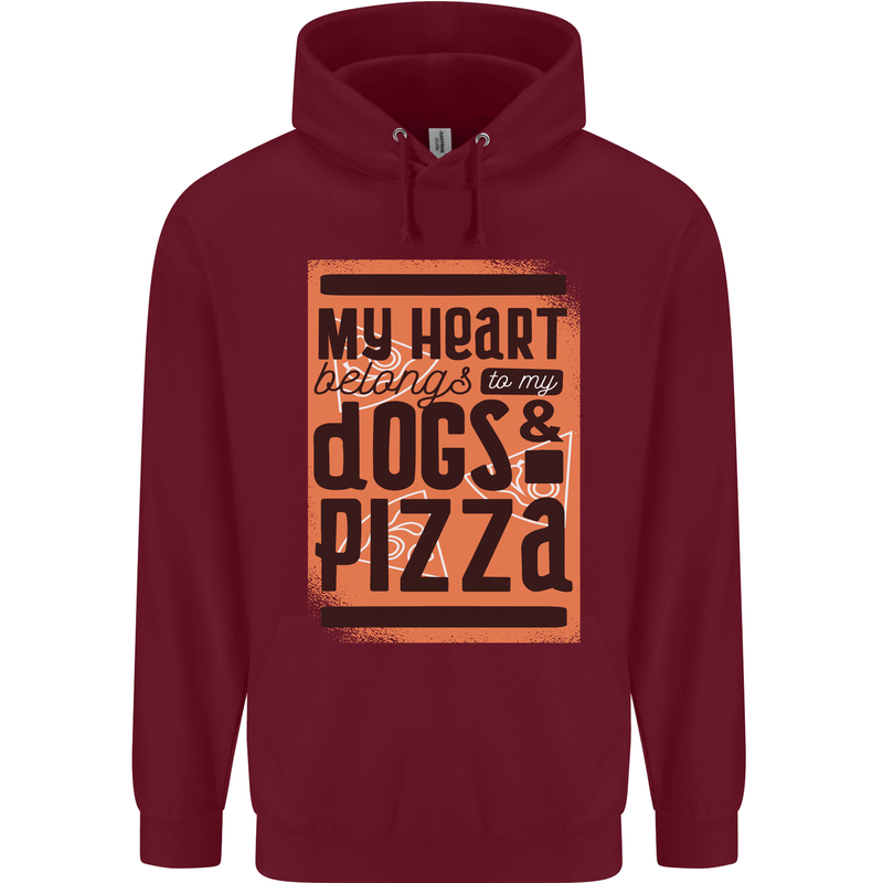 My Heart Belongs to Dogs & Pizza Funny Childrens Kids Hoodie Maroon