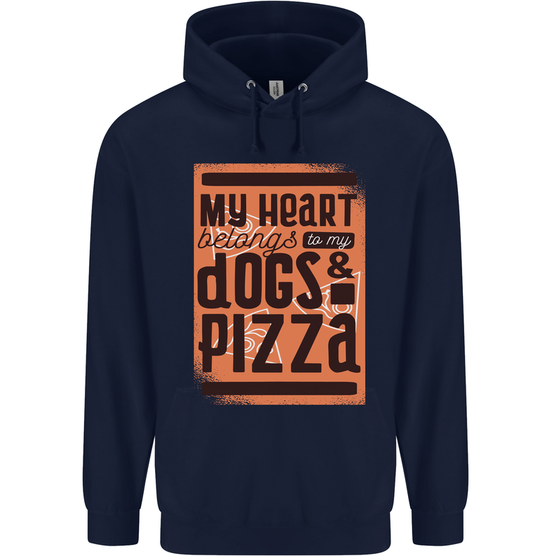 My Heart Belongs to Dogs & Pizza Funny Childrens Kids Hoodie Navy Blue