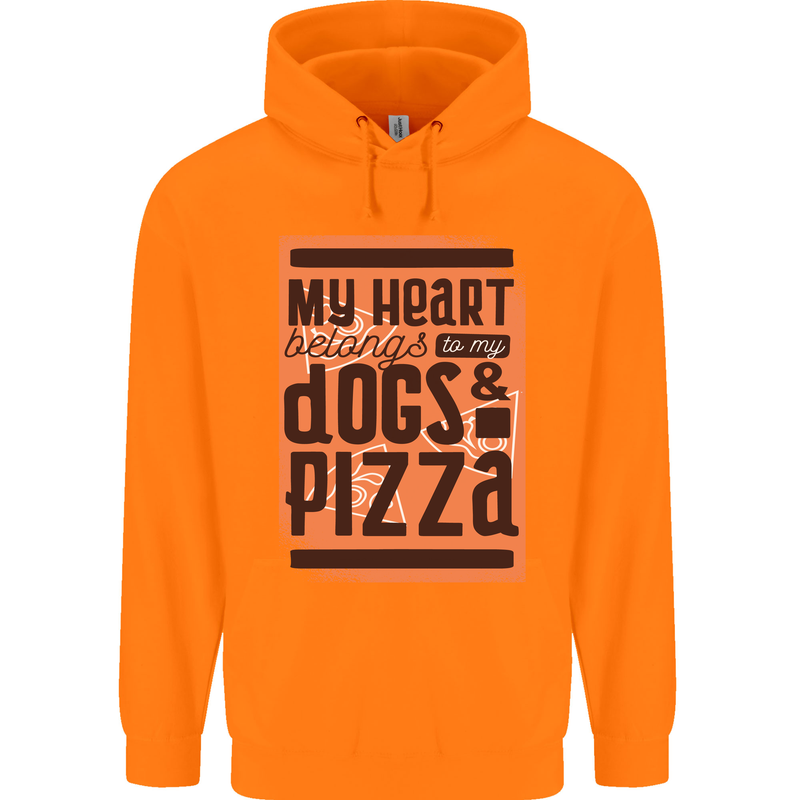 My Heart Belongs to Dogs & Pizza Funny Childrens Kids Hoodie Orange