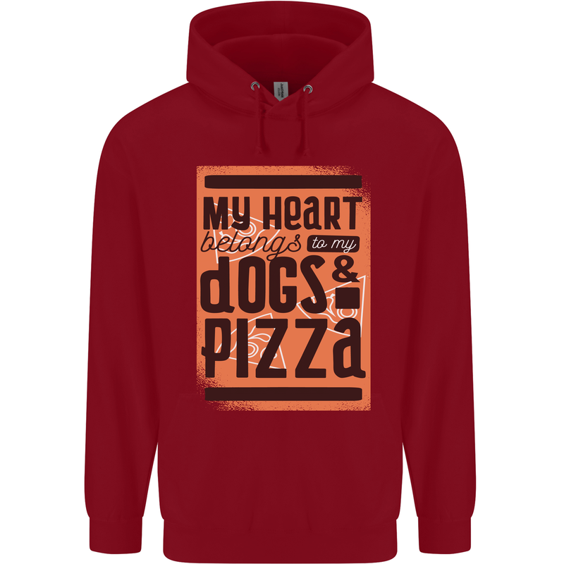 My Heart Belongs to Dogs & Pizza Funny Childrens Kids Hoodie Red