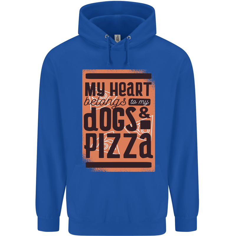 My Heart Belongs to Dogs & Pizza Funny Childrens Kids Hoodie Royal Blue