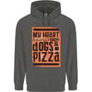 My Heart Belongs to Dogs & Pizza Funny Childrens Kids Hoodie Storm Grey