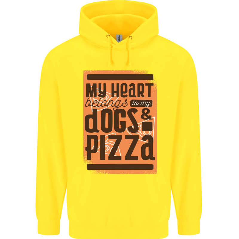 My Heart Belongs to Dogs & Pizza Funny Childrens Kids Hoodie Yellow