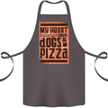 My Heart Belongs to Dogs & Pizza Funny Cotton Apron 100% Organic Dark Grey
