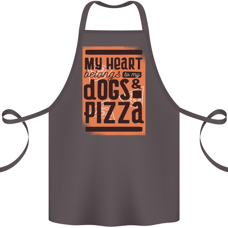 My Heart Belongs to Dogs & Pizza Funny Cotton Apron 100% Organic Dark Grey