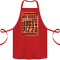 My Heart Belongs to Dogs & Pizza Funny Cotton Apron 100% Organic Red