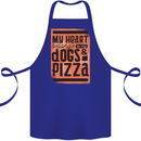 My Heart Belongs to Dogs & Pizza Funny Cotton Apron 100% Organic Royal Blue