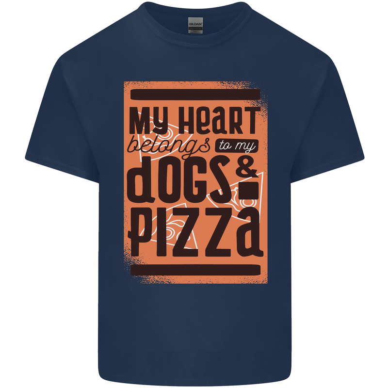 My Heart Belongs to Dogs & Pizza Funny Kids T-Shirt Childrens Navy Blue