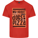 My Heart Belongs to Dogs & Pizza Funny Kids T-Shirt Childrens Red