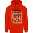 My Heart Belongs to Dogs & Pizza Funny Mens 80% Cotton Hoodie Bright Red