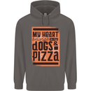 My Heart Belongs to Dogs & Pizza Funny Mens 80% Cotton Hoodie Charcoal