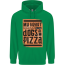 My Heart Belongs to Dogs & Pizza Funny Mens 80% Cotton Hoodie Irish Green