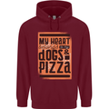 My Heart Belongs to Dogs & Pizza Funny Mens 80% Cotton Hoodie Maroon