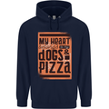 My Heart Belongs to Dogs & Pizza Funny Mens 80% Cotton Hoodie Navy Blue