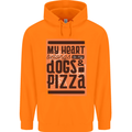 My Heart Belongs to Dogs & Pizza Funny Mens 80% Cotton Hoodie Orange