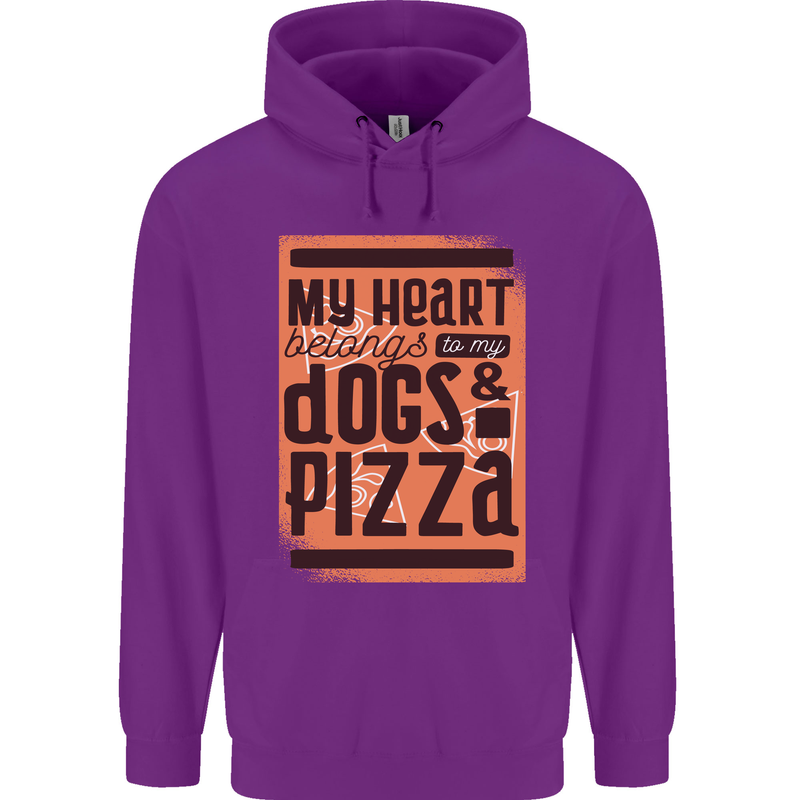 My Heart Belongs to Dogs & Pizza Funny Mens 80% Cotton Hoodie Purple