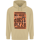 My Heart Belongs to Dogs & Pizza Funny Mens 80% Cotton Hoodie Sand